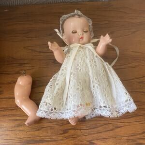 Antique Composition 9” Effanbee Patsy Babyette Doll Sleepy Eyes Lace Outfit Vtg